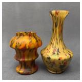 Pair Czechoslovakian Frosted Splatter Glass Vases