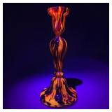 Czechoslovakian UV Splatter Glass Candlestick