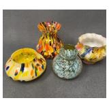 Four Vintage Czech Art Glass Miniature Vases