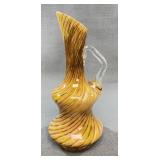 Art Glass Swirl Ewer With Clear Handle 7.5"