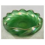 Kralik Green Iridescent Swirl Art Nouveau Bowl