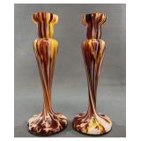 Swirled Art Glass Candlesticks