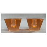 Pair Orange Lucite Square Candle Holders