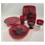 7-Piece Red Glassware Assorted Serving Set