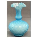 Victorian Blue Diamond Quilted Satin Glass Vase