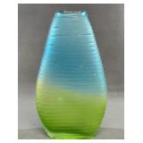 Blue and Green Late 20th C Art Glass Vase 10.5"