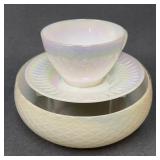 Federal Glass Iridescent Bowl, Teacup & Saucer