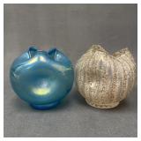 Two Dugan Rose Bowls, Celeste Blue & Silveria