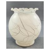 White Art Glass Vase with Swirled Black Lines