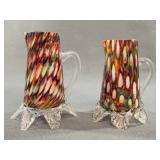 Pair Multicolored Art Glass Cream Pitchers