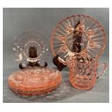 Pink Depression Glass Dishware Set, 8 Pieces