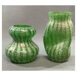 Czech Welz Green Striped Sparkle Vases, Pair
