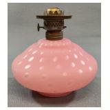 Pink Satin Glass Oil Lamp with Polka Dots