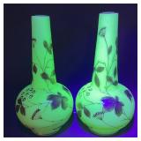 Pair Harrach Black Light Reactive Bud Vases
