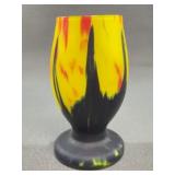 Art Glass Vase With Yellow, Black, Red Swirls
