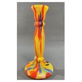 Czech Art Deco 7" Spatter Glass Candlestick