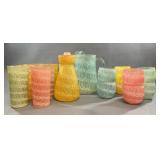 Colorful Latticino Art Glass Drink Set, 19 Pc