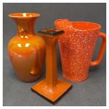 Three Mid-Century Modern Orange Glass Pieces