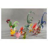 8 Hand-Blown Glass Rooster Figurines
