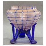 Kralik Art Nouveau Veined Tripod Glass Vase 5"