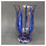 Kralik Bambus Vase Blue and Clear, Czechoslovakia