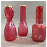 3 Iridescent Kralik Attrib Vases