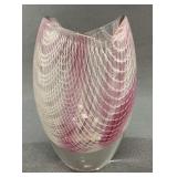 Murano Pink and White Latticino Art Glass Vase
