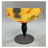 Art Glass Compote With Multicolor Speckled Bowl