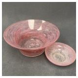 Nazeing Art Glass Bowl & Signed Vasart Dish, Pink
