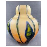 Art Glass Vase With Orange, Blue, and Green Motif