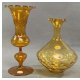 Pair Amber Glas Vases