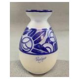 Peynaud Signed Blue and White Art Glass Vase
