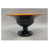 Czechoslovakia Marked Black Orange Art Glass Bowl