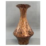 Black & Copper Aventurine Art Glass Vase 11" H
