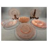 13 Pc Pink Depression Glass Plates and Bowls