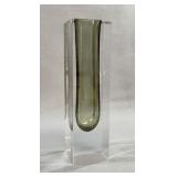 Murano Sommerso Gray Faceted Glass Block Vase 8"