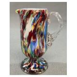 Multicolor Art Glass Pitcher With Clear Handle