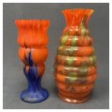 Two Czech Splatter Glass Vases, Multicolor