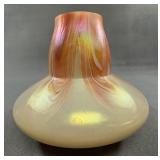 Iridescent Art Glass Vase With Swirl Design