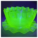 UV Reactive Vintage Threaded Glass Bowl & Plate