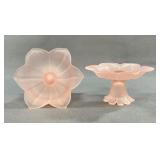 Pair Pink Depression Glass Compotes, Floral Form