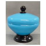 Blue and Black Lidded Glass Bowl