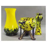 3pc Yellow Spatter Glass Vases