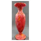 Red Spatter Art Glass Vase, 10-Inch