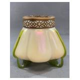 Kralik Marquetry Iridescent Glass Flower Frog 6"