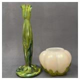 Czech Glass Kralik Posey Bowl and Candlestick