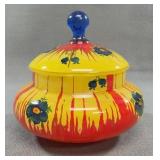 Hand Painted Lidded Glass Jar Floral Motif