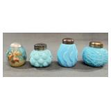 4 Blue Opaque Glass Salt Shakers