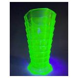 Indiana Glass "Tea Room" Uranium Vase, 11"