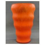 Orange Satin Glass Ribbed Vase, 10 Inches Tall